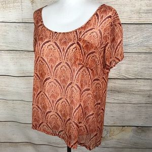 Lucky Brand short sleeve top wide neck paisley print boho